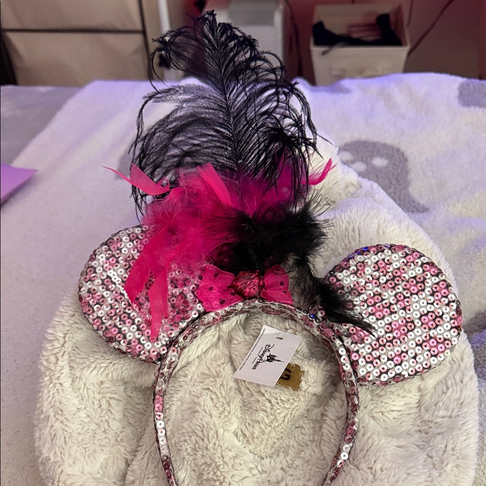 Sparkling Sequin Ears Headband with Feathers